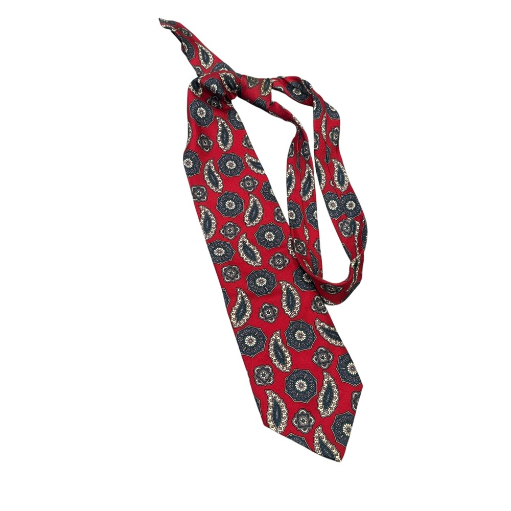 Christian Dior Tie Mens OS Red Paisley Geometric Medallion Silk Vintage Luxury